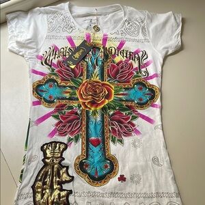 Christian Audigier Graphic T-Shirt with Cross Design